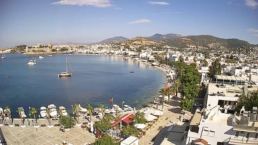 Бодрум (Bodrum) времето уеб камера център, пристанище, плаж 'Кале', Егейско море, крепост 'Замъка', Турция (Turkey), kamerite Free-WebCamBG